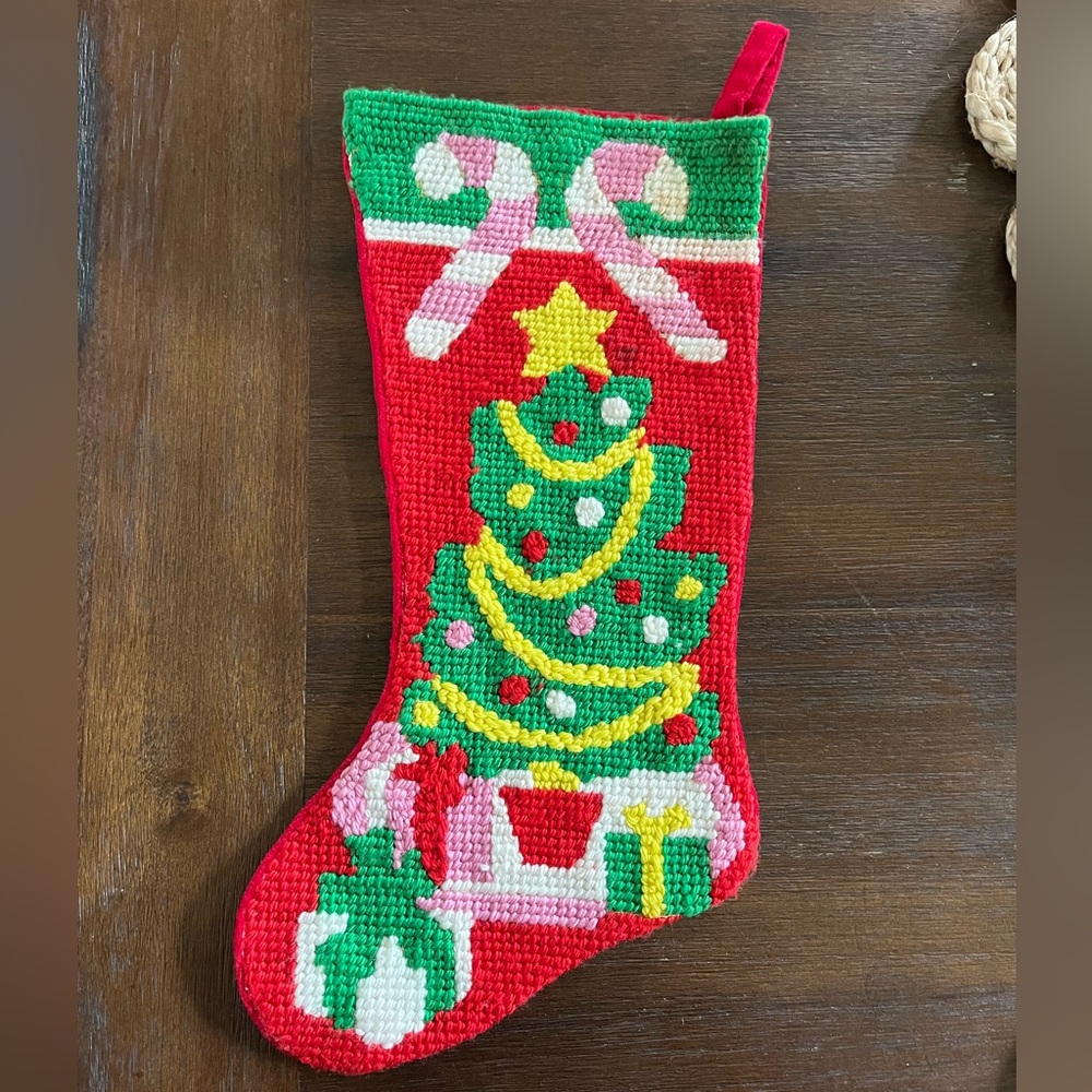 Vintage | Needlepoint Christmas Stocking | Christmas Tree & Candy Canes